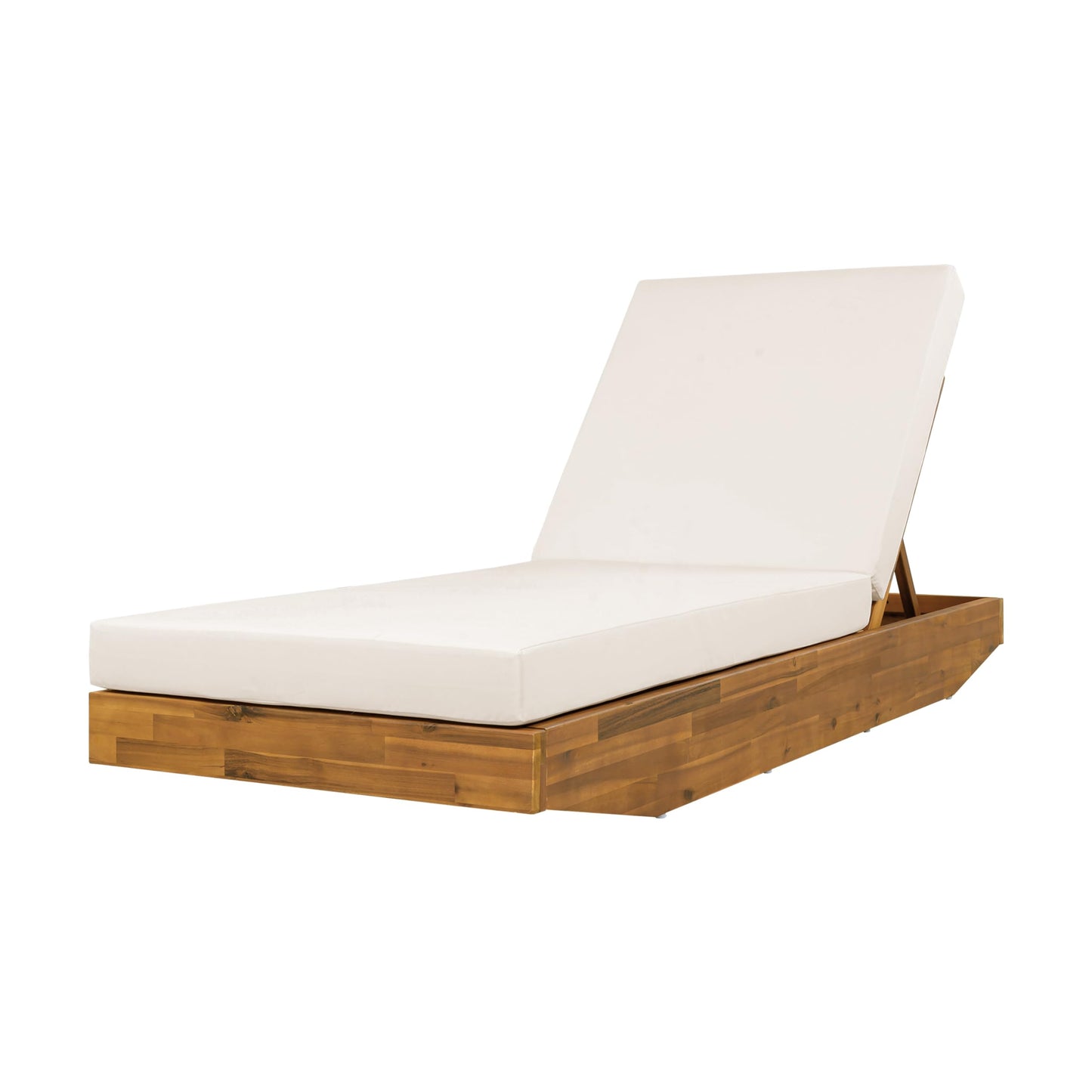 2 PCS Outdoor Lounge Chaise with Cushions, Teak Finish Acacia Wood Lounge Chair Lounge with Cream Cushion for Outdoor Furniture Pool Lawn Deck(Shipped in 2 Boxes)