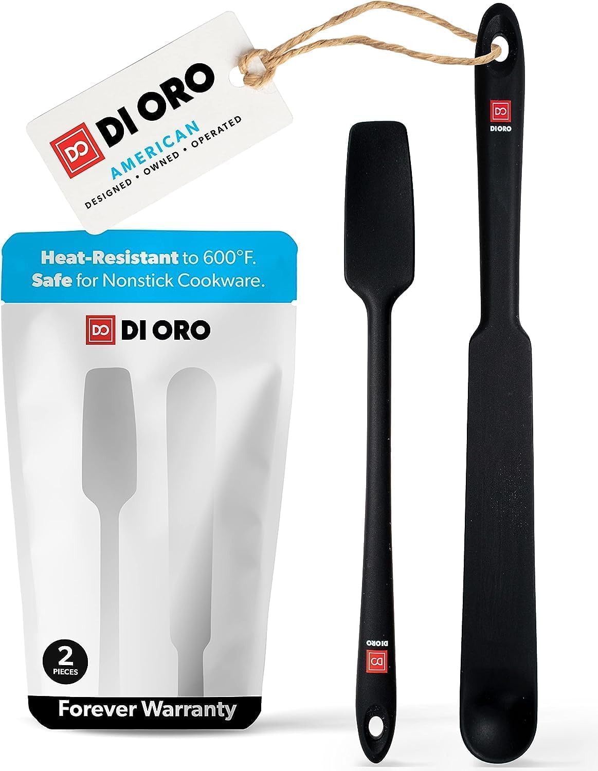 DI ORO Silicone Blender & Jar Spatulas, Rubber Spatulas Heat Resistant for Cooking, Mixing, Baking, 2pc Set, Black