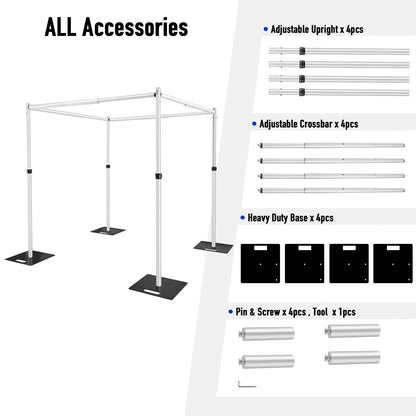 Hecis 12x12Ft Square Pipe and Drape Kit, 7-12' Tall x 7-12' Wide Square Adjustable Pipe and Drape Stand, Heavy Duty Backdrop Stand for Event, Party, Trade Shows and Wedding Decor