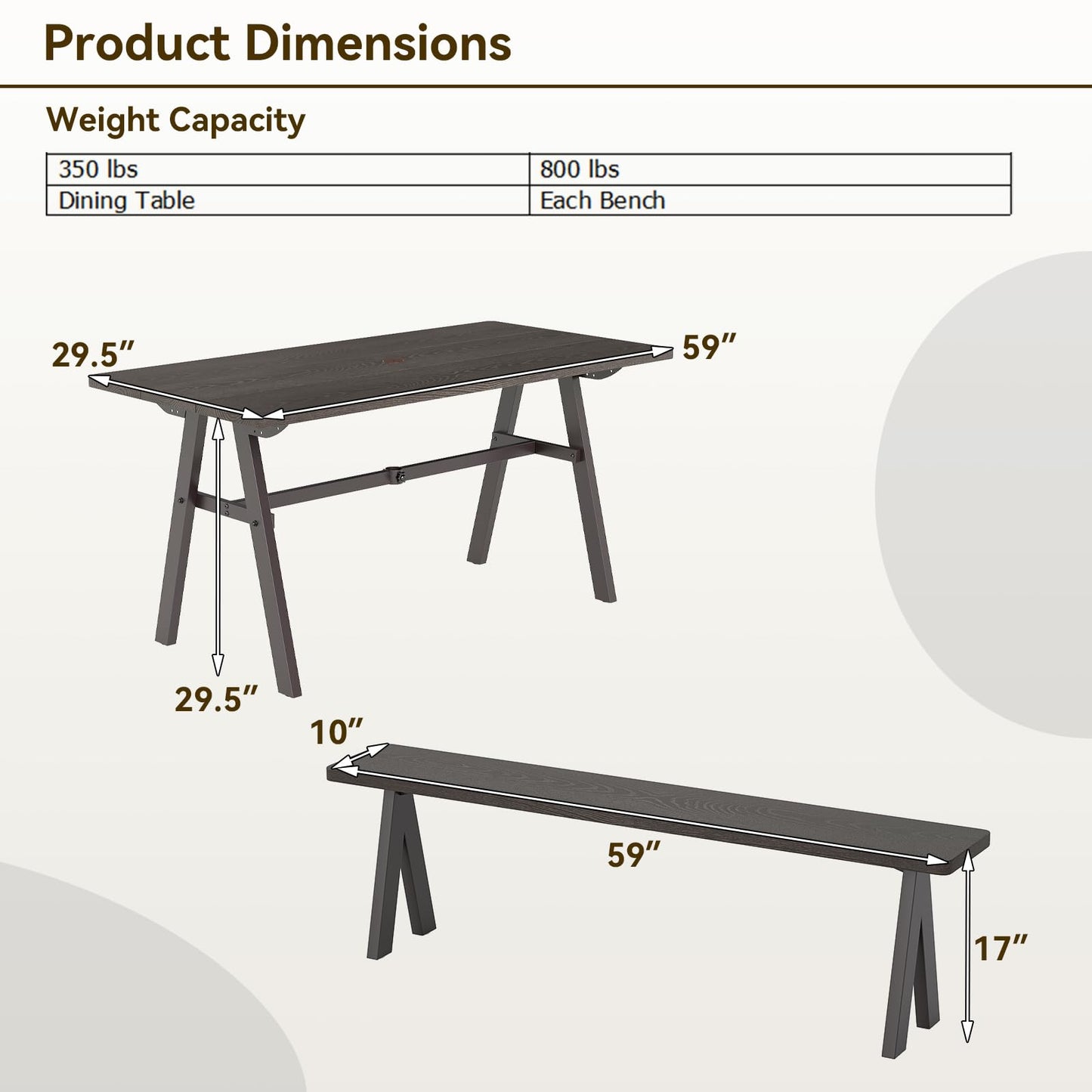 Giantex 3-Pieces Outdoor Picnic Table Set for 6 People, Rustproof Patio Dining Furniture Set with 1.93" Umbrella Hole, 800lbs Capacity Bench, 59" Camping Table for Porch Deck Yard Garden Lawn