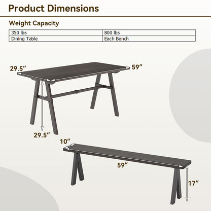 Giantex 3-Pieces Outdoor Picnic Table Set for 6 People, Rustproof Patio Dining Furniture Set with 1.93" Umbrella Hole, 800lbs Capacity Bench, 59" Camping Table for Porch Deck Yard Garden Lawn