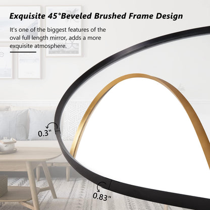 TheiaMo Oval Full Length Mirror, 71"×24" Wall-Mounted Floor Mirror with Metal Frame, Ultra-Clear Explosion-Proof Dressing Mirror, Simple and Classic Deco for Cloakroom/Bedroom/Living Room, Black