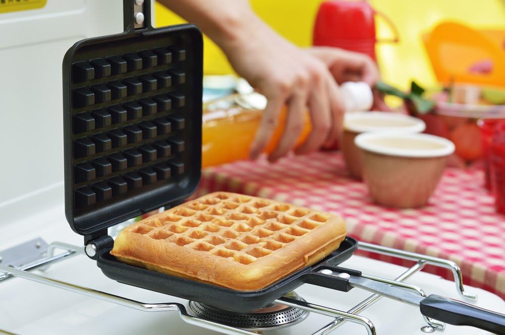 Yoshikawa SJ2275 Waffle Maker, Single, Black, Fluorine Treatment for Gas Stoves, 13.6 x 5.6 x 1.3 inches