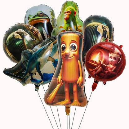 7Pcs Italian brainrot Foil Balloons for Birthday Party ，Tralalero Tralala and Tung Tung Tung Sahur Party Balloons, Birthday Party Decorations.