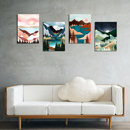 Muzagroo Art Diamond Painting Kits for Adults, DIY 5D Diamond Art Kits for Beginners, Abstract Landscape Arts and Crafts for Living Room, 4 PCS Kids Room Wall Art
