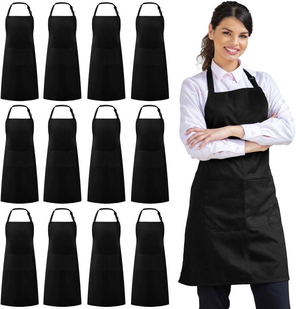 12 Pack 2 Syntus Bib Apron, Unisex Aprons Adjustable Waterdrop Resistant with Pockets Cooking Kitchen Apron for Chef
