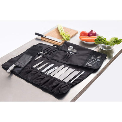 HERSENT Knife Roll,Chef Knife Roll Bag With 17 Slots Can Holds13 Knives,1 Meat Cleaver, And 3 Utensil Pockets,Durable Knife Bag With Handle,Shoulder Strap & Zippered Mesh Pocket Holder