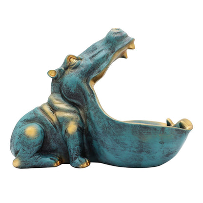 aboxoo Hippo Statue,Large Hippopotamus Figurine Home Sculpture with Resin, Hippo Candy Jar, Candy Dish Bowl for Office Desk, Key Bowl for Entryway Table,Container Storage Art Decor Box(Dark Blue)