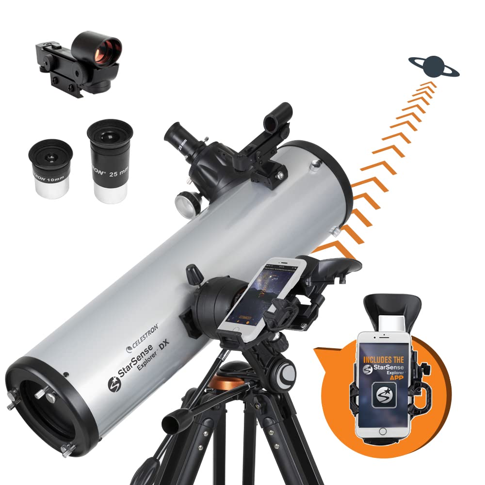 Celestron StarSense Explorer DX 130AZ App-Enabled Telescope – 130mm Newtonian Reflector with Smartphone Dock & StarSense App – iPhone & Android Compatible – Easy-to-Use for Beginners