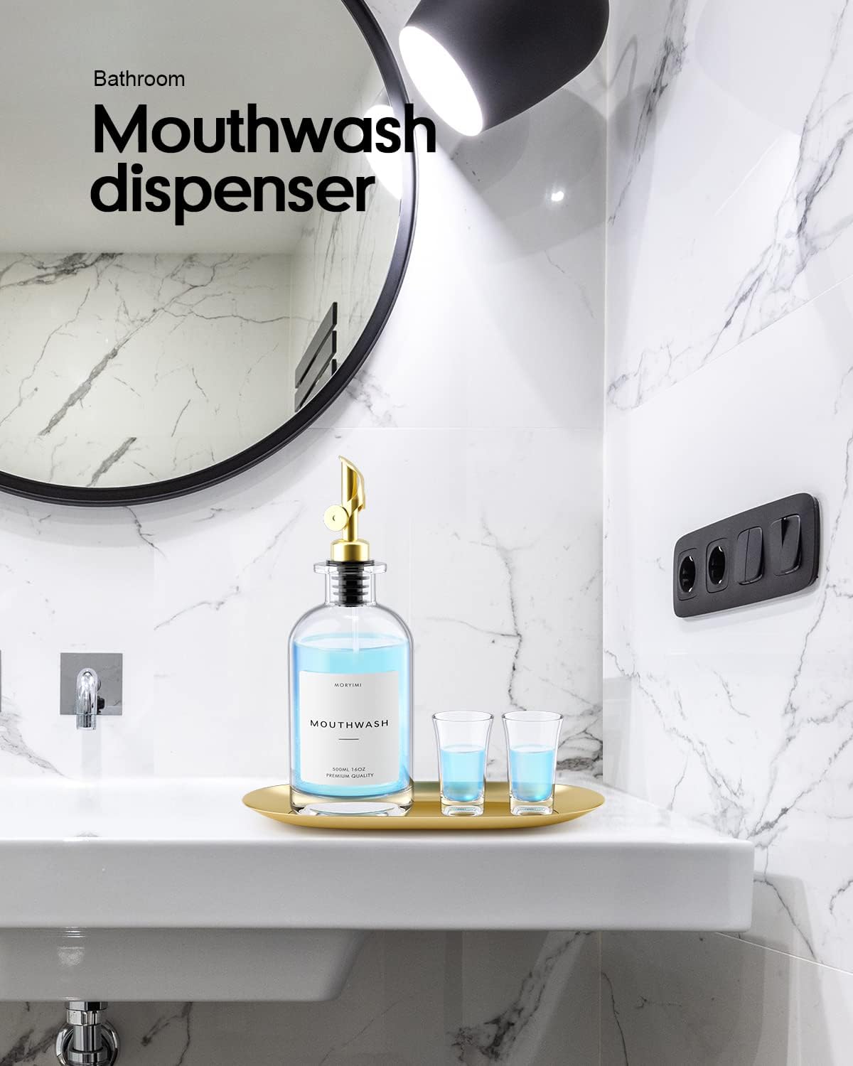 16oz Set Moryimi Mouthwash Dispenser, Glass Mouthwash Decanter for Bathroom, Mouth Wash Container Mouthwash Bottle