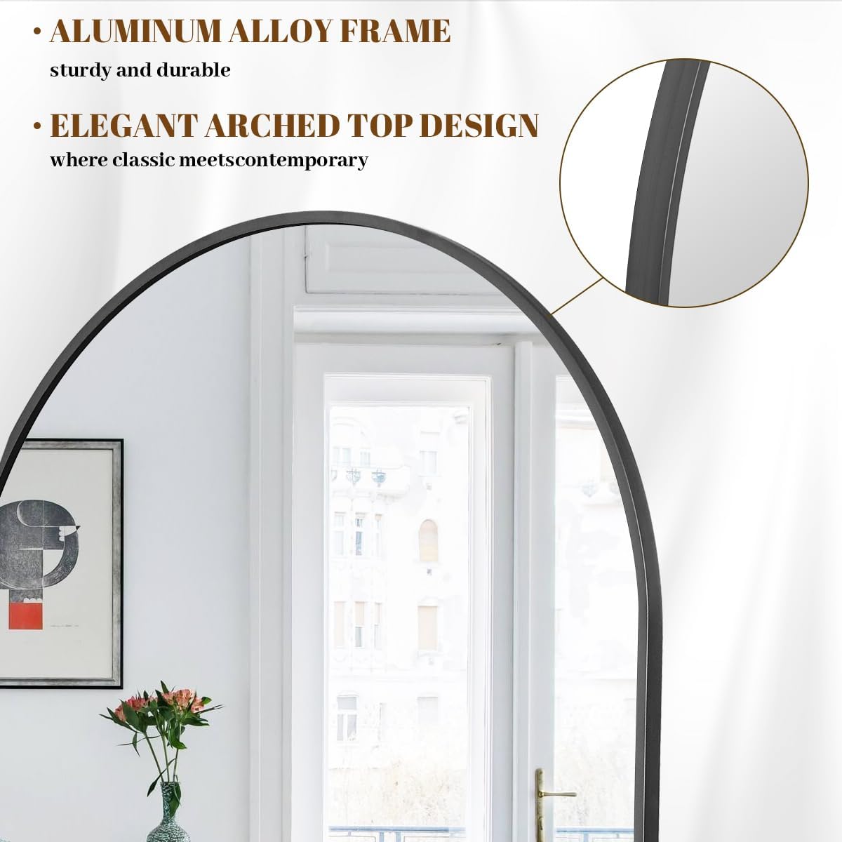 Koonmi 40"x80" Arched Full Length Mirror, Black Large Floor Mirror with Aluminum Alloy Frame, Standing Hanging or Leaning Wall-Mounted Full Body Mirror for Living Room and Bedroom