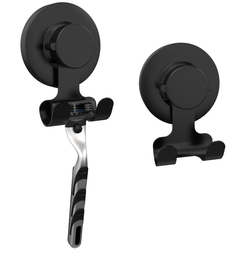 Suction Cup Hooks Razor Holder Powerful Vacuum Organizer for Towel, Razor, Coat, Bathrobe and Loofah 304 Stainless Steel Removable Hooks for Bathroom & Kitchen, Towel Hanger Storage (Black)
