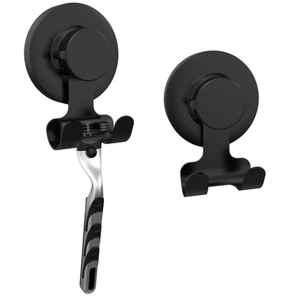 Suction Cup Hooks Razor Holder Powerful Vacuum Organizer for Towel, Razor, Coat, Bathrobe and Loofah 304 Stainless Steel Removable Hooks for Bathroom & Kitchen, Towel Hanger Storage (Black)