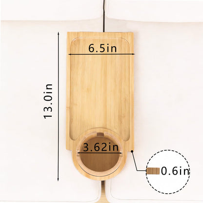 Bamboo Couch Gap Cup Holder Tray - 3-in-1 Removable Anti-Slip Snack Organizer with 360° Rotating Cup Holder, Armrest Table for Sofa/Recliner, Remotes & Phones