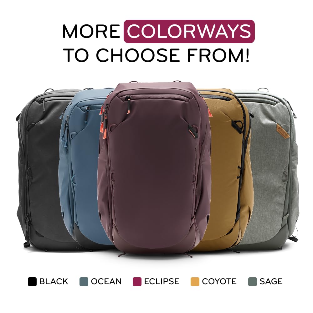 Peak Design Travel Backpack 45L, Black, Expandable 35-45L Design, Rear and Top Access, Weatherproof Shell, Laptop Sleeve, Ideal for Travel or Everyday Carry, Versatile Backpack for Men and Women