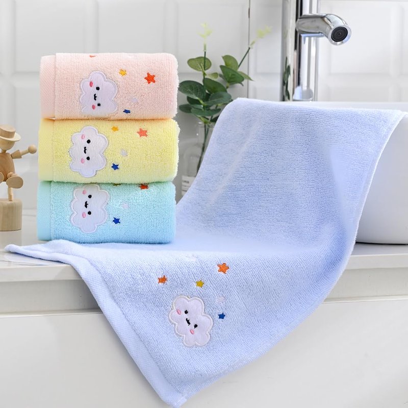 sense gnosis 100% Cotton Cloud Kids Facial Towels, Fingertip Towels for Bathroom Towel Set Star Embroidered Children Towels & Baby Washcloths, 10 x 20 inches(4 Pack in 4 Color)
