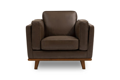 Valencia Artisan Full Leather Accent Chair 41.5” | Pure Full Italian Nappa Leather, Solid Wood Accent, Ultimate Comfort, Chocolate Brown