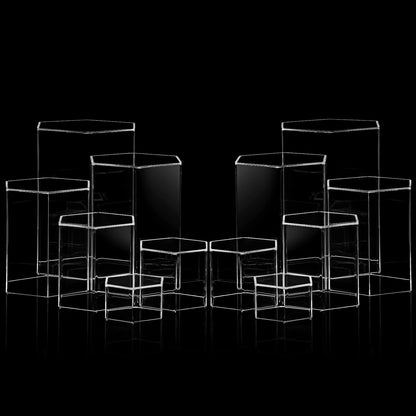 Jetec 6 Pcs Hexagonal Jewelry Display Risers Hexagonal Market Display Risers Stands Acrylic Showcase Acrylic Stand for Jewelry Model Figures Decoration, 6 Sizes (Clear)