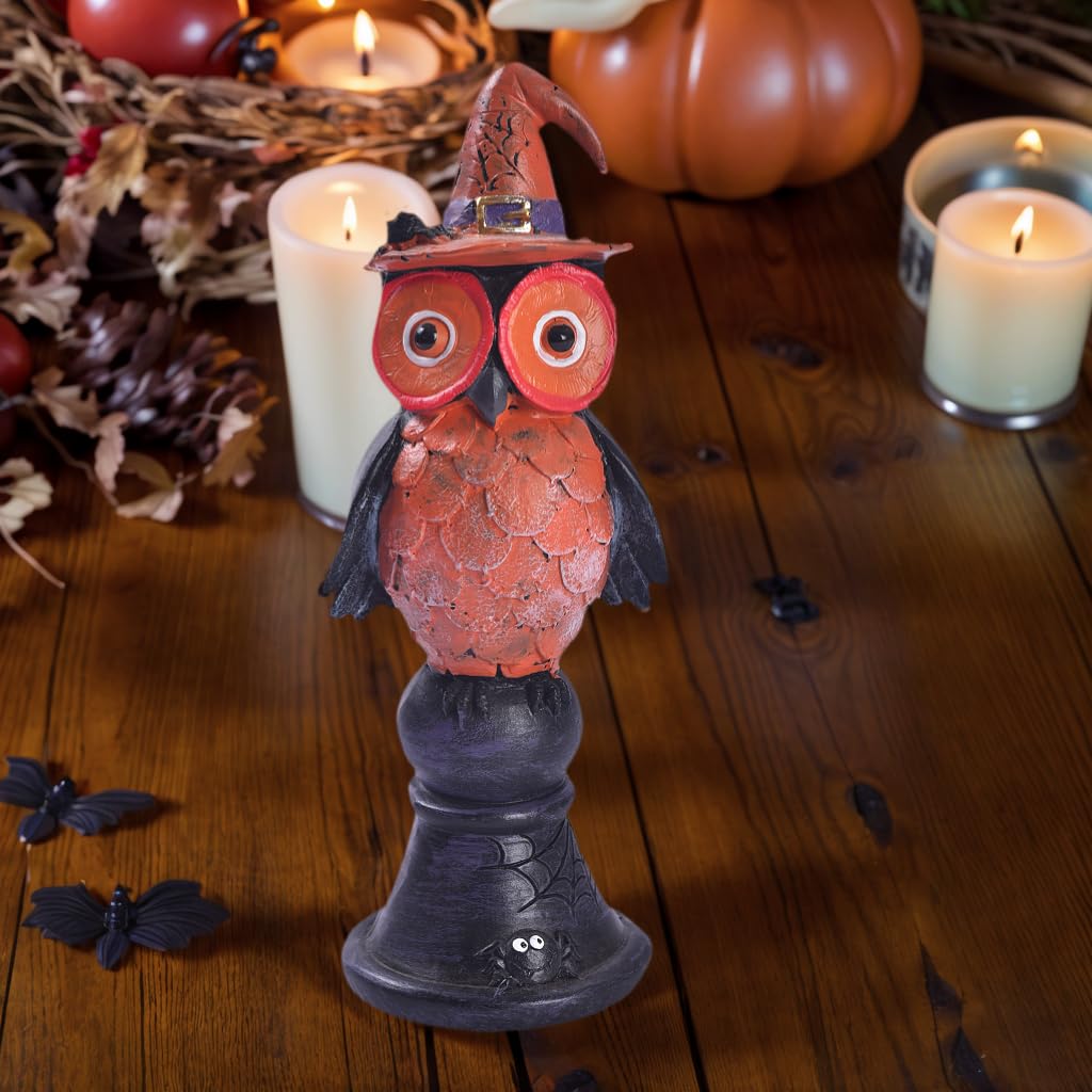 voiyio Resin Owl Statue Decor Home Indoor Halloween Party Decoration Figurine with Witch Hat Room Table Decoration Aesthetic Works of Art of Plastic (Orange)