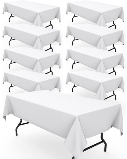 Pureegg Rectangle Table Cloth 60" x 102" – Durable Polyester Tablecloth Offers Reusable & Washable Protection, Ideal for Outdoor Party, Picnic, Wedding, Banquet and Birthday, 9 Pack, White