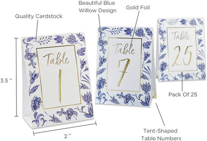Kate Aspen Blue Willow Wedding Table Numbers (1-25), One Size, Seat Assignments & Table Decor