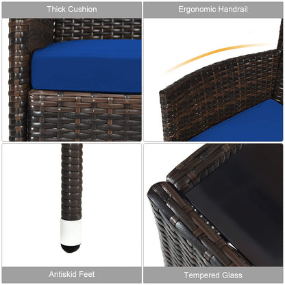 COSTWAY 8PCS Rattan Patio Furniture Set, Outdoor Wicker Rattan Chairs with Coffee Table, Rattan Cushioned Conversation Set for Backyard Balcony Porch Poolside, Navy