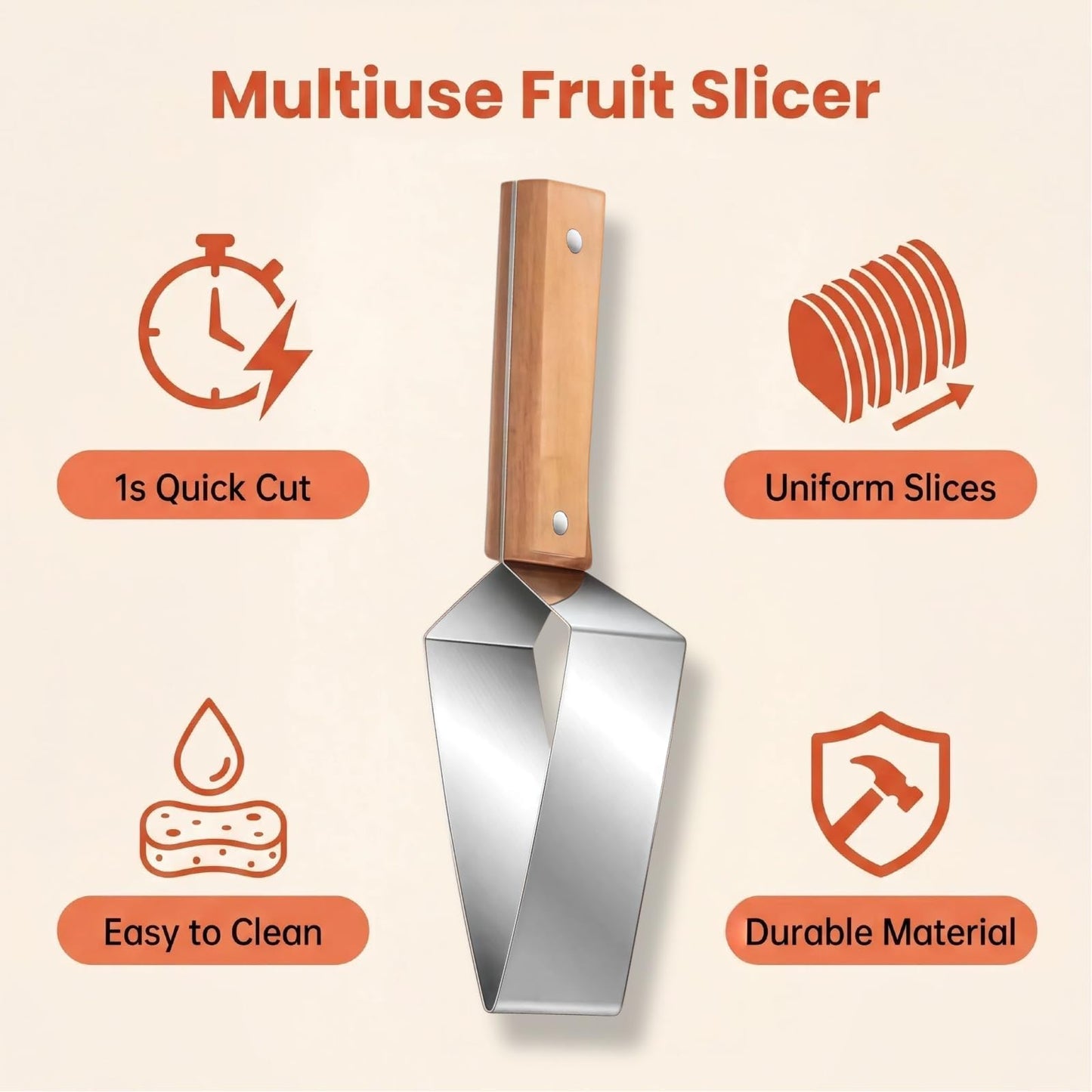 Stainless Steel Triangle Watermelon Slicer with Wooden Handle, Multi-Purpose for Watermelon, Cantaloupe, Apple & More, Effortless & Fast Fruit Cutter (2PCS)