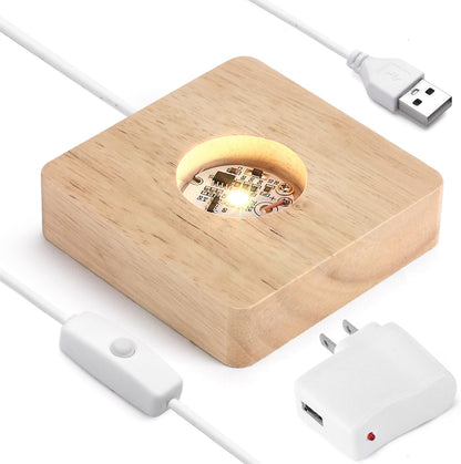 Facmogu Wooden LED Lights Display Stand, Multicolor Premium Rubber Wood, 6 LED for Selenite Tower and 3D Laser Crystal