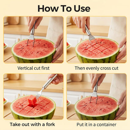 2-in-1 Stainless Steel Fruit Cutter, 2026 New Watermelon Fork Slicer Tool, Watermelon Slicer and Fork, Dual Head Fruit Forks for Home, Kitchen Fruit Cubes (1, Style-A)