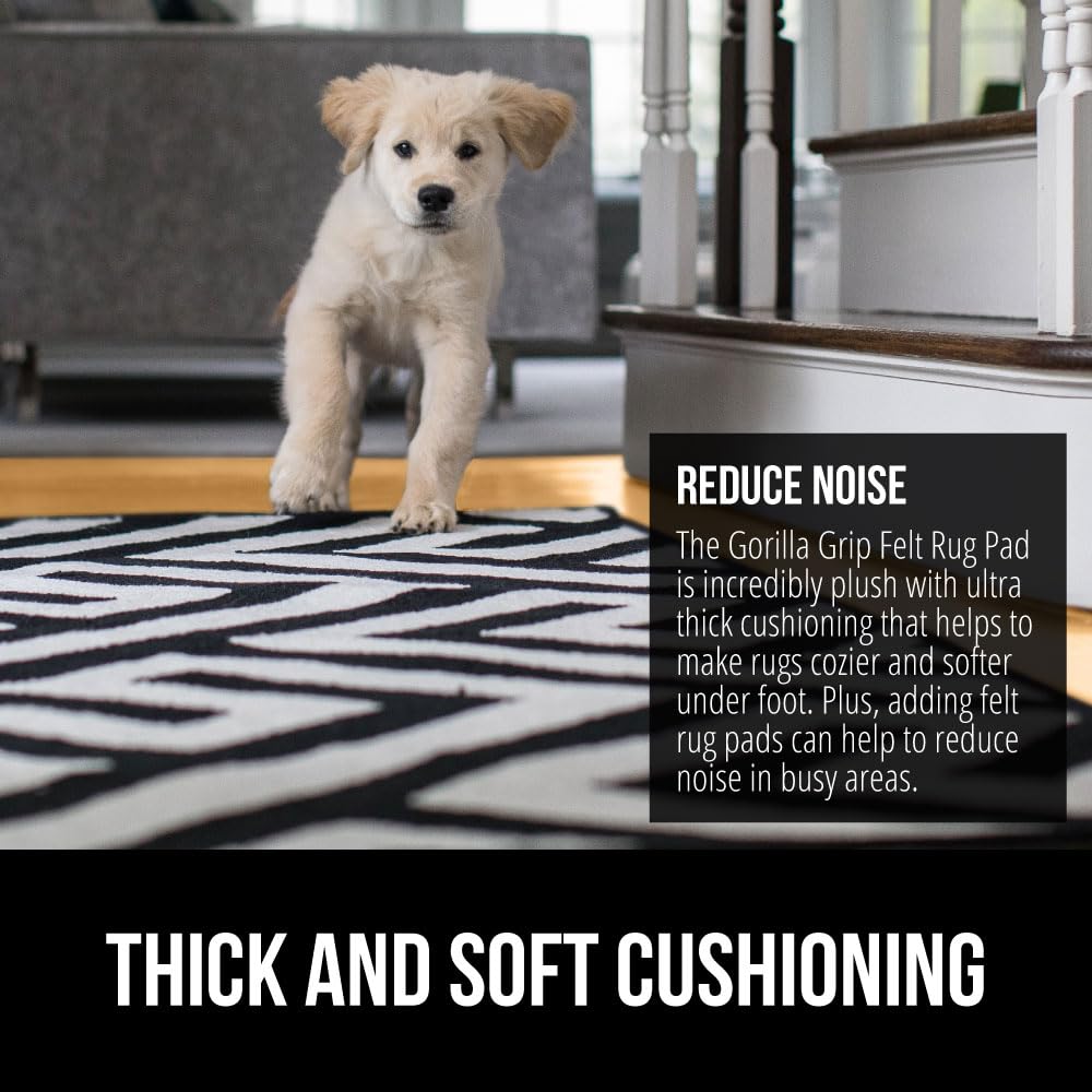 GORILLA GRIP Felt with Rubber Stay in Place Slip Resistant Rug Pad, 1/8 inch Thick, 2x8 FT Protective Padding Under Area Rugs, Cushioned Gripper Pads, Carpet Runners, Hardwood Floors Protection