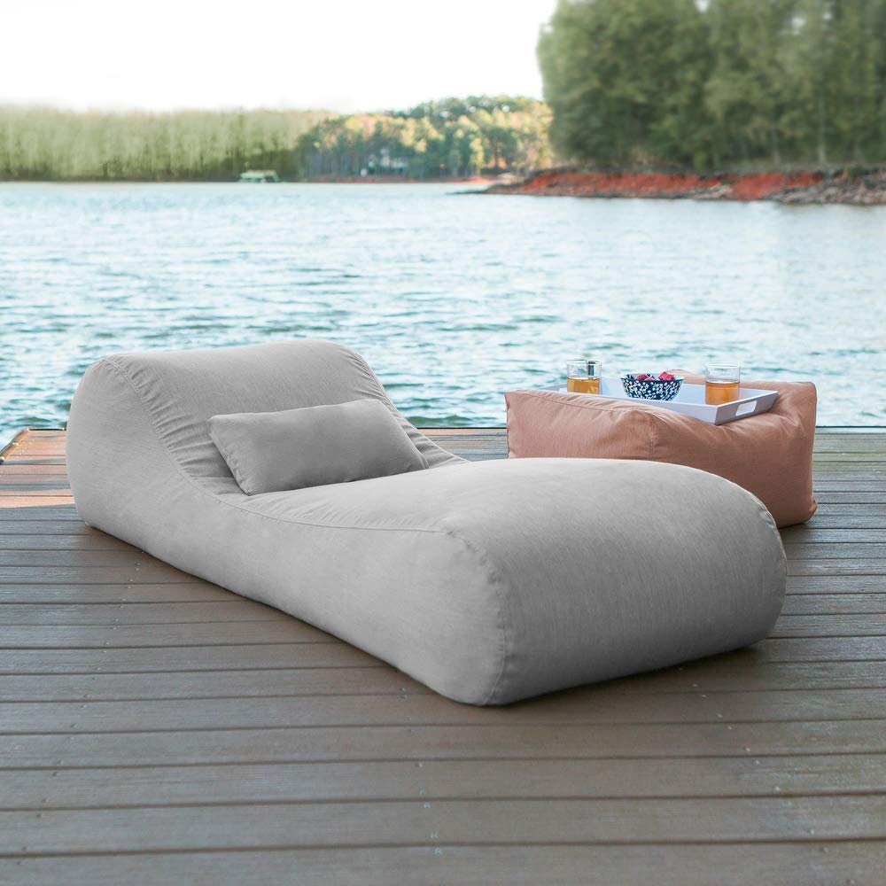 Outdoor Poolside Bean Bag Chair for Adults Lounger Granite Grey 72X26 Beach Style Solidcolor Durable All-Weather Chaise Squishy Feel Relax Traditional Patio Deck Porch Cover Cushion Included