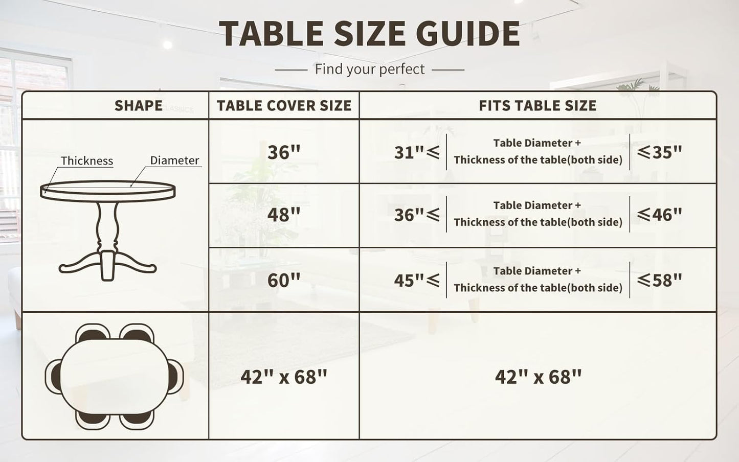 UMINEUX Round Fitted Vinyl Tablecloth with Elastic Edged & Flannel Backing - Waterproof Round Table Cover for Indoor