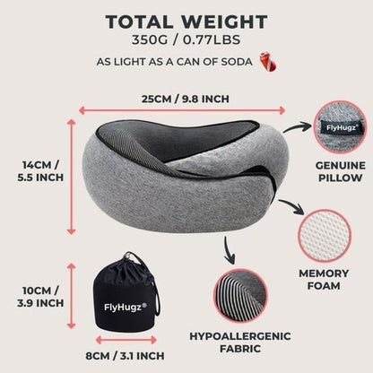 FlyHugz® Neck Travel Pillow - Ergonomic Memory Foam for Ultimate Comfort | Compact Design for Airplane, Car, and Home Use