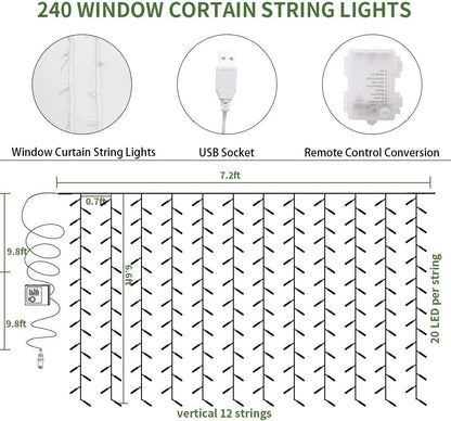 12 Pack 240 KASZOO Artificial Ivy Leaf Plants with LED Window Curtain String Lights, Fake Plants Vine Hanging Garland