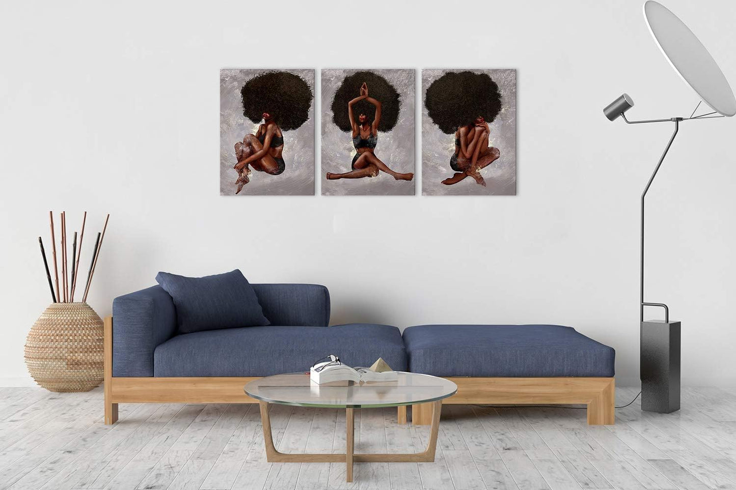 African American Wall Art - Yoga Women Natural Curly Hair Beauty Painting on Canvas
