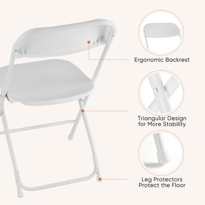 DUMOS Folding Chairs Sets of 20, 330lbs Capacity Plastic Stackable Home Office Chair, Portable Fold Up for Indoor Outdoor, Patio, Camping, Garden, Party, White