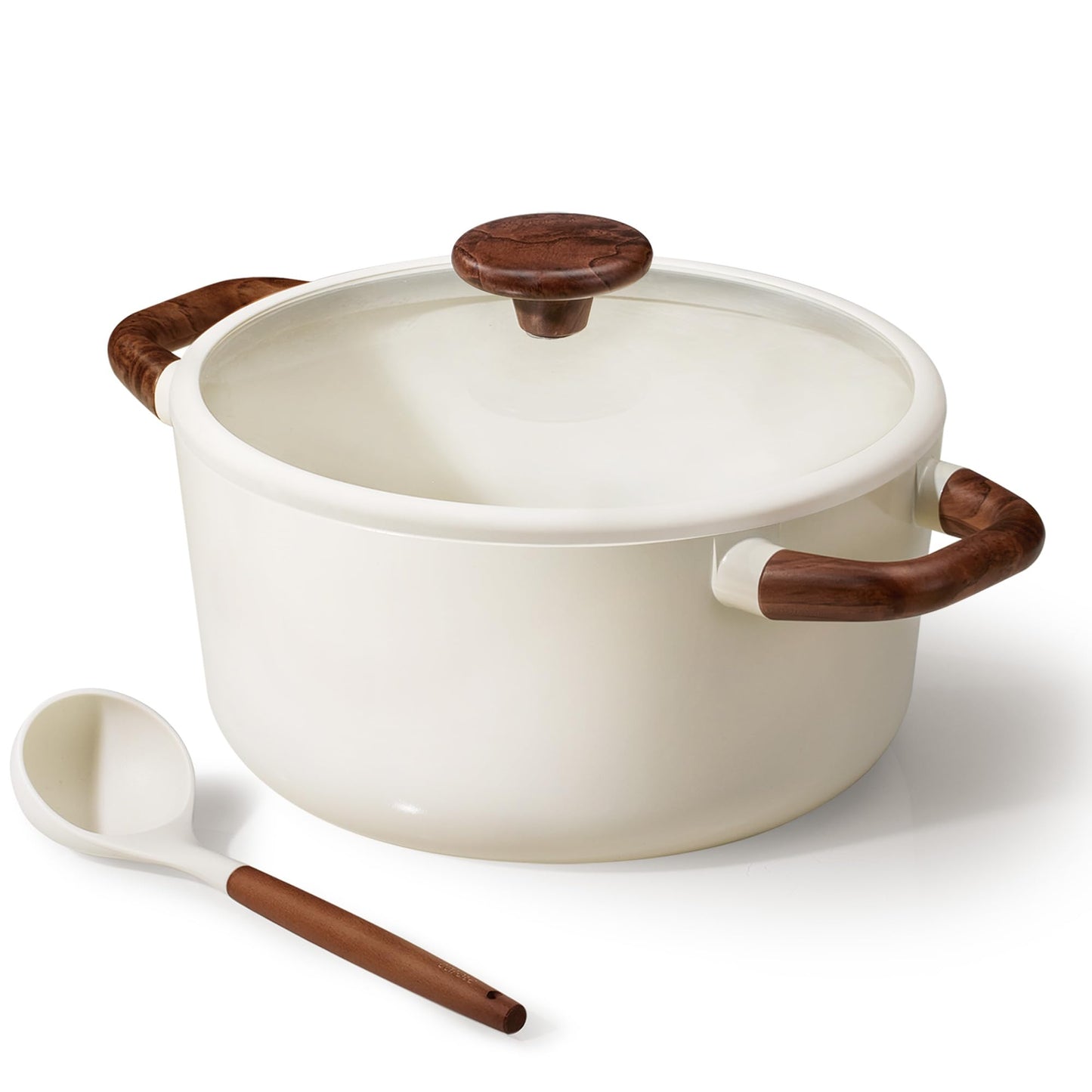 CAROTE 5QT Nonstick Stock Pot with Lid, 5 Quart Casserole with Ladle, Even Heating Stockpot, Fits All Stoves, Non Stick Big Cooking Pots PFOA Free, White