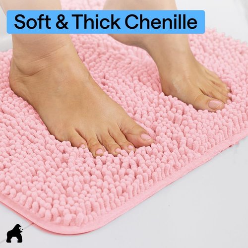 GORILLA GRIP Bath Rug Mat - Soft Absorbent Chenille | Quick Dry Microfiber, 30x20, Light Pink