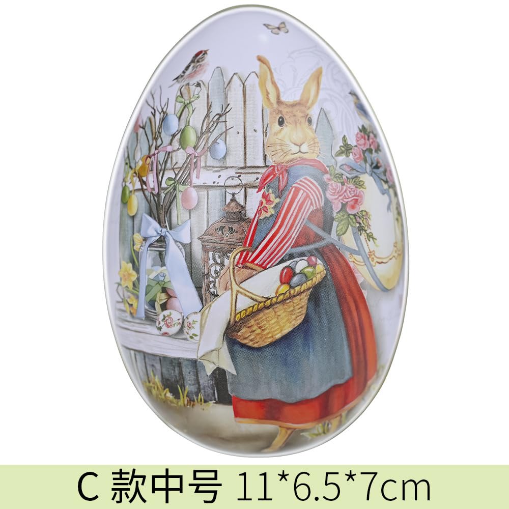 LASIYUAN 4pcs Pieces Painted Eggshell Style tin Box for Easter，Reusable Metal Egg Tins by ，for Easter Parties Decorations Storage Style (4 big)