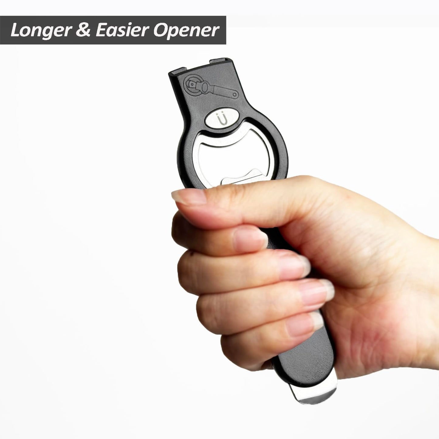 2-in-1 Magnetic Soda Can & Beer Bottle Opener-Dual Magnets for Fridge & Cap Catcher, Heavy Duty Stainless Steel, Perfect for Big Hands,Long nails, RV, Bartender, Gift for Father, Black, Openpro 2 Pack