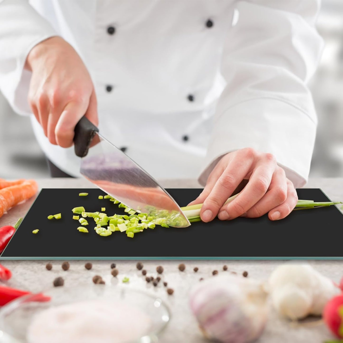 Tempered Glass Cutting Board for Kitchen, 16"x12" Black Chopping Board with Non-Slip Feet, Heat & Shatter Resistant