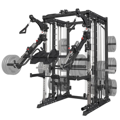 FAGUS H Black Commercial Smith Machine with Smith Bar, 4000LB Power Cage Squat Rack with Lever Arm, Leg Press, LAT Pull Down System, Multi-Function Linear Bearing Cable Crossover Machine for Home Gym