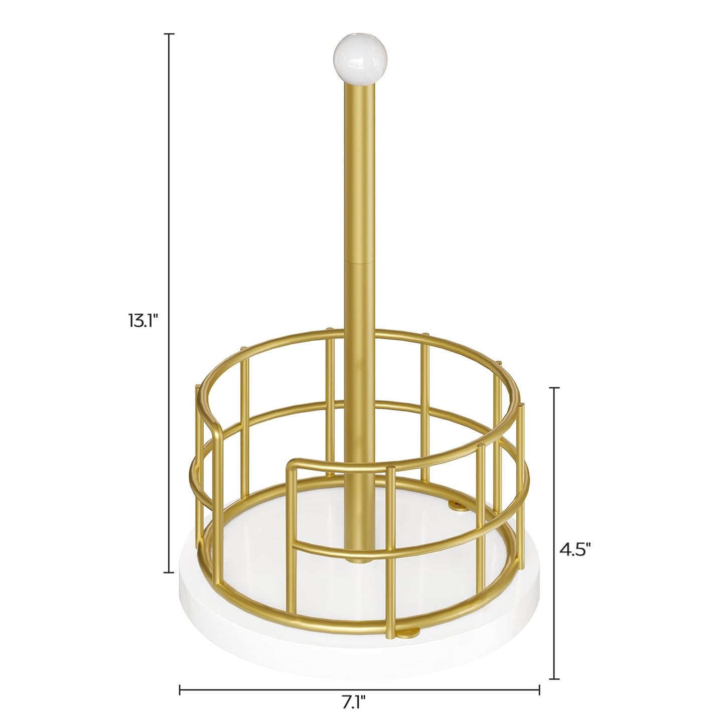 YATINEY Paper Towel Holder, Kitchen Paper Towel Holder for Countertop, Gold Paper Towel Stand with Wooden Base, Freestanding Kitchen Roll Holder, for Standard Size Rolls, Gold CJ05DW