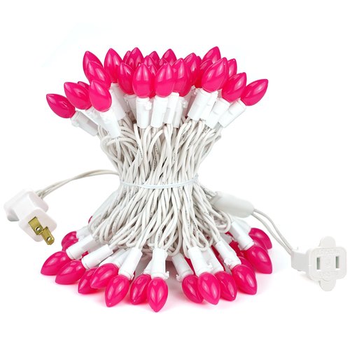 BOHON Pink LED String Lights, 17 Feet White Wire Christmas Lights, 50 Bulbs, Indoor Outdoor Valentine's Day Holiday Wedding Decorative Lighting Valentine Day Decor