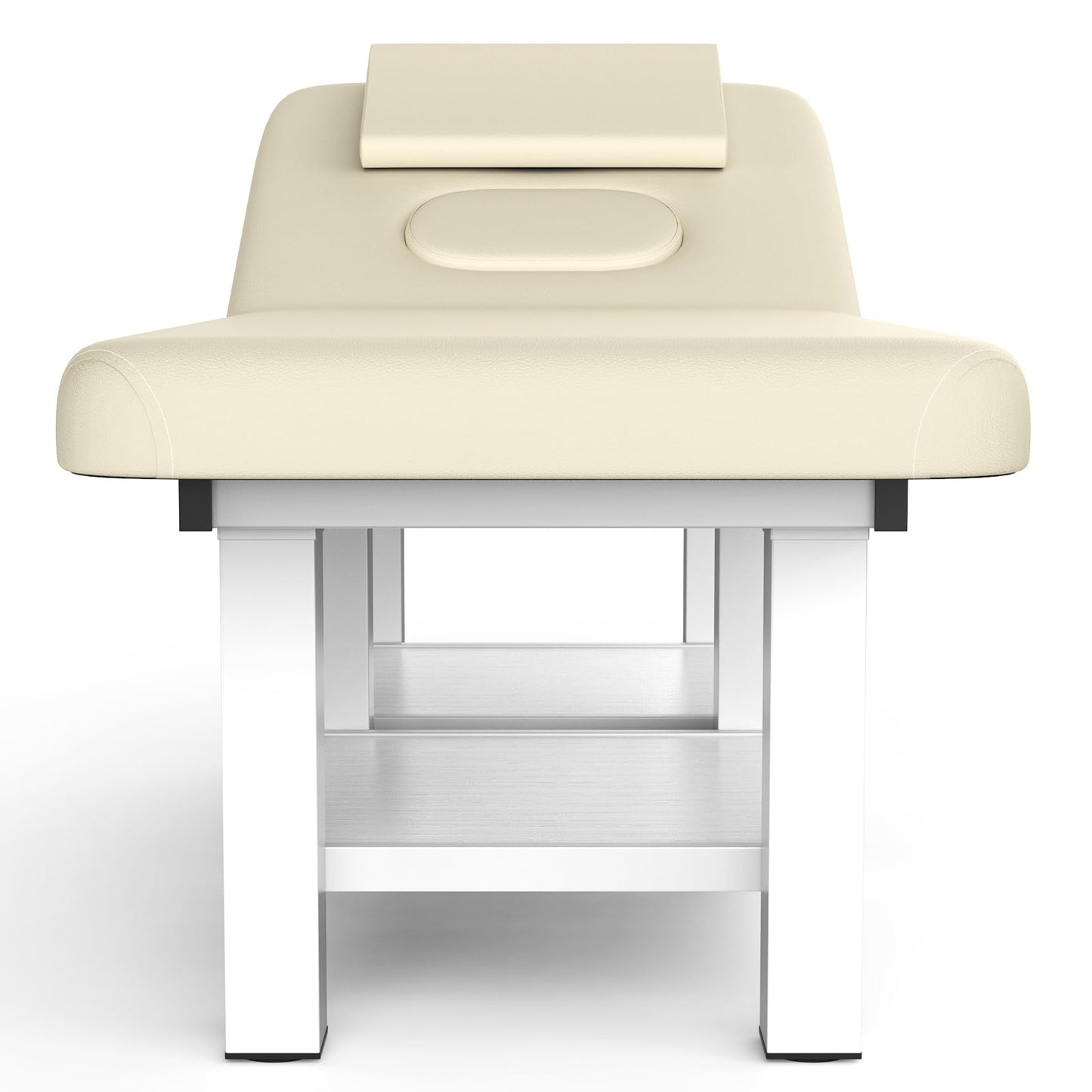 pouseayar Stationary Massage Table, 75”L 31.5''W Heavy Duty Esthetician Bed, 800LBS Metal Frame PU Leather Physical Therapy Table Spa Lash Bed Professional Equipment (Beige Grey)