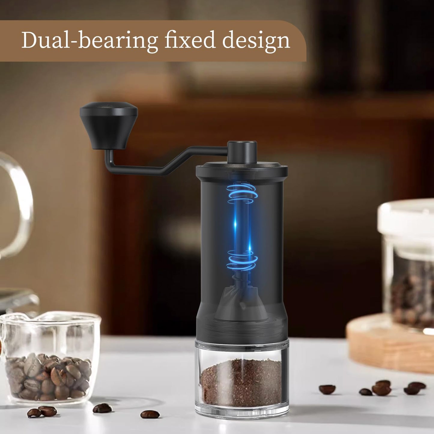ELMWAY Stainless Steel Burr Hand Coffee Grinder by ELMWAY - Durable Manual Coffee Grinder with Glass Jar, Adjustable Grind Setting, Portable for Travel & Home, Gifts for Coffee Lovers - Black