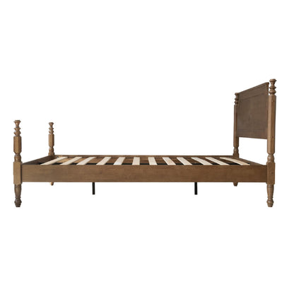 Solid Wood Queen Size Bed Frame with Headboard & Footboard, 12 Strong Slats, Center Metal Legs, Anti-Slip & Noise-Free Design, No Box Spring Needed, Quick Assemble, Barnwood Finish, ROQ-30