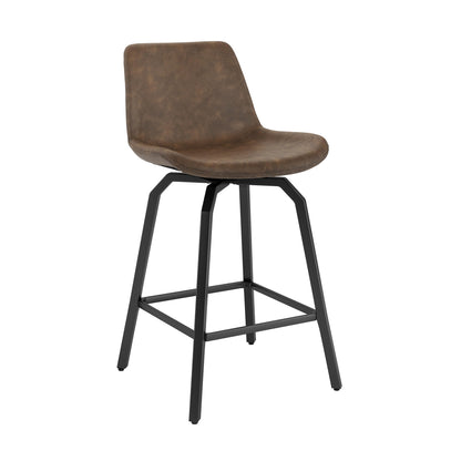 LUE BONA 360° Swivel Bar Stools Set of 4, 26 Inch Counter Height Bar Stools, Modern Faux Leather with Enlarged Seats, Metal Legs for Kitchen Island, Dining, Vintage Brown