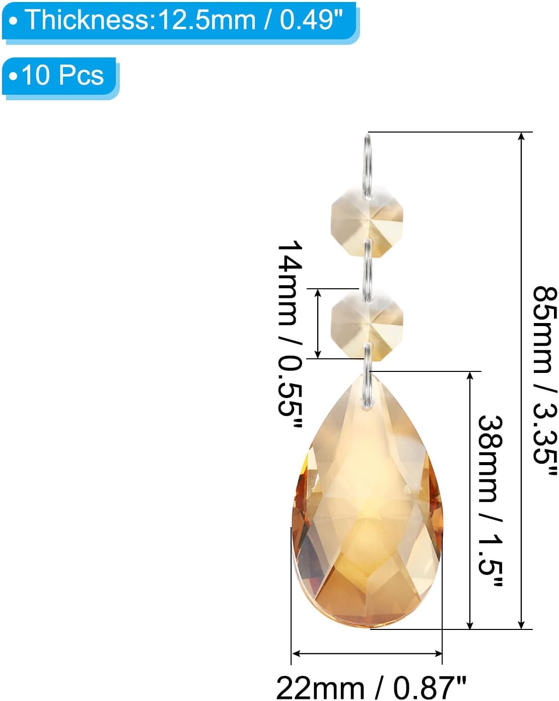 10 Pack 85mm 38mm PATIKIL Teardrop Crystal Chandelier Pendants Beads, Length Chandelier Prisms Parts Ornaments Hanging