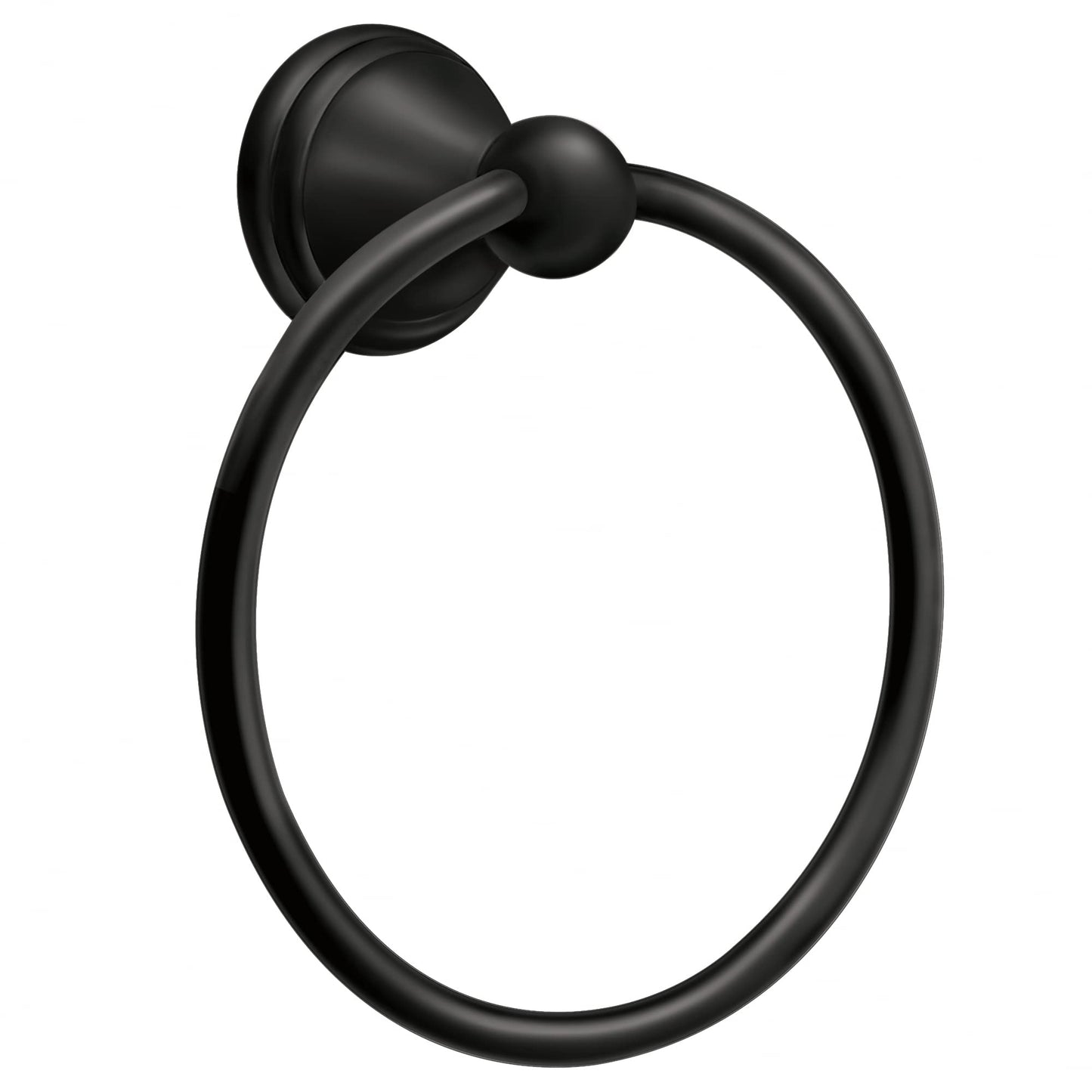 Moen Preston Matte Black 7-inch Bathroom Hand Towel Ring, Wall Mounted Hanger, DN8486BL
